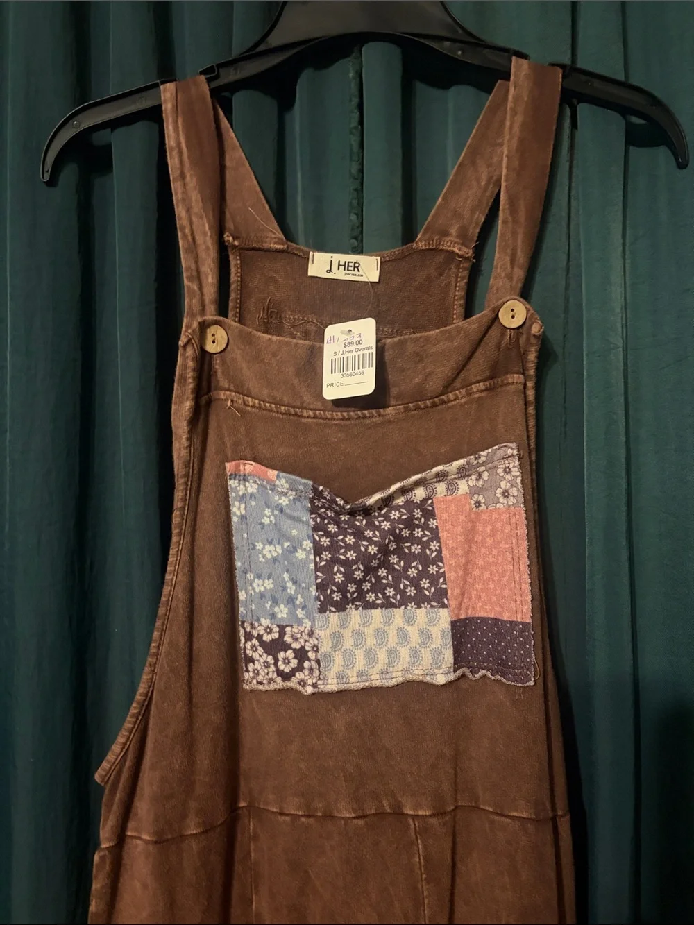 Boho Patchwork Brown Wide-Leg Overalls